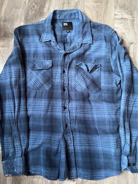 RSQ Men's Navy and Black Plaid Button-Down Shirt